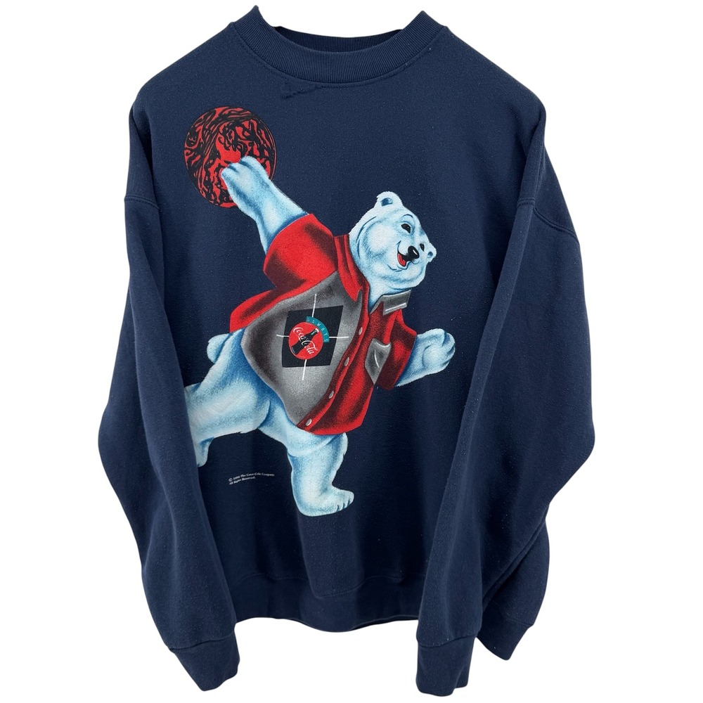 Coca-Cola Sweatshirt Mens XL Navy Blue Vintage 1996 Polar Bear Basketball USA